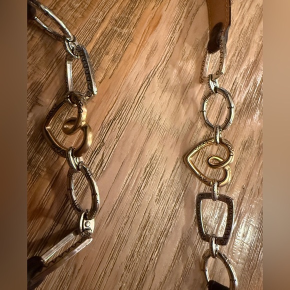 Brighton Brown Croc-Embossed Belt Ornate Silver Buckle Leather & Charm Chain Mix - Picture 3 of 9